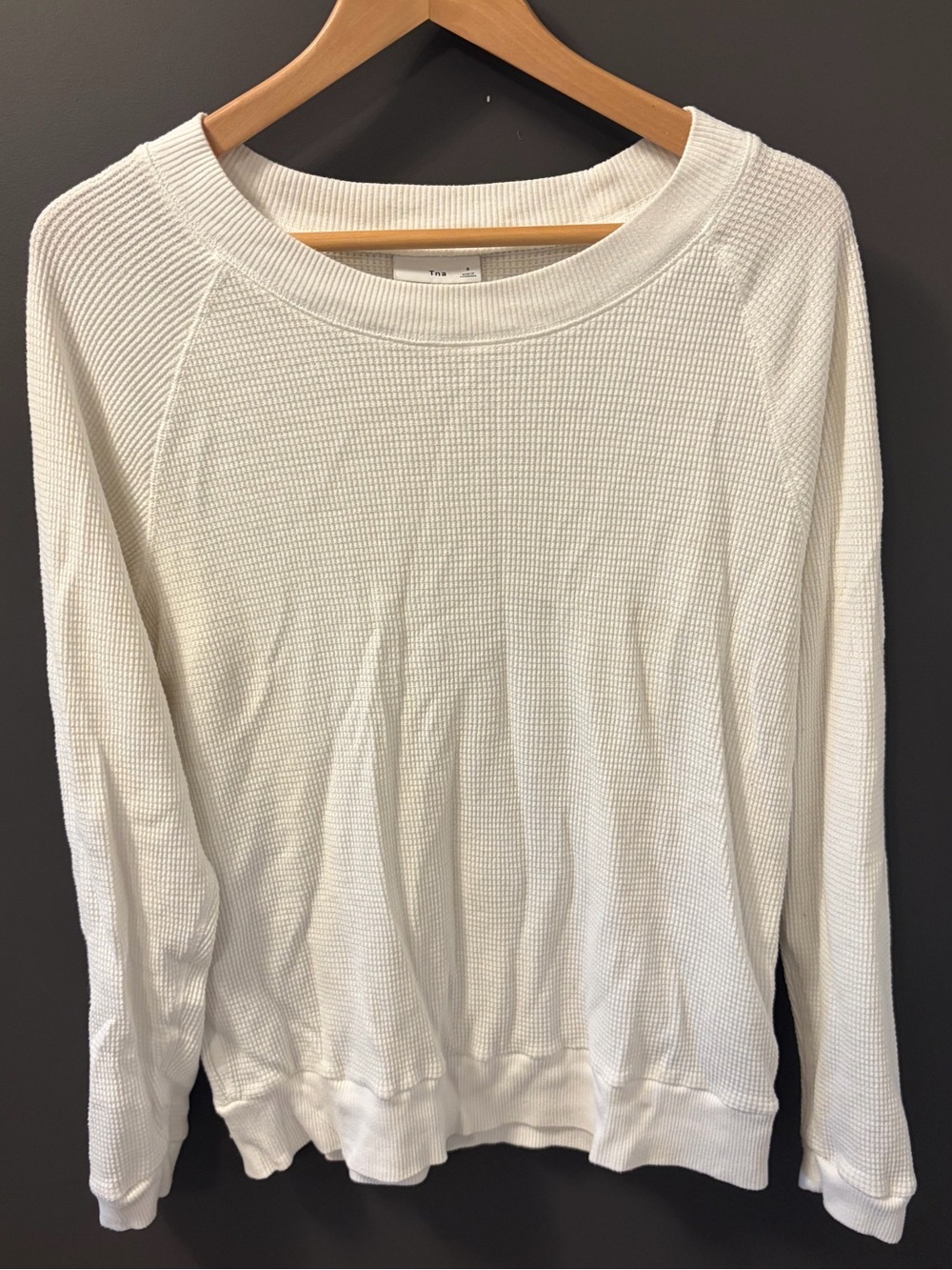 TNA White Waffle Knit Long-Sleeve Top